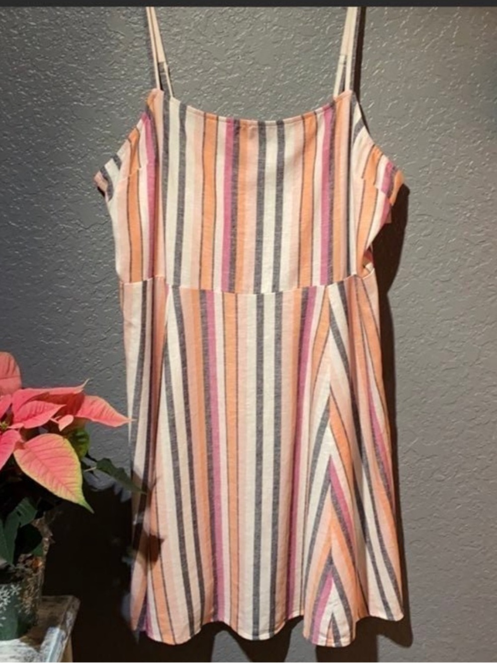 GAP Pastel Striped Spaghetti Strap Dress in Peach, Pink, Gray and Cream